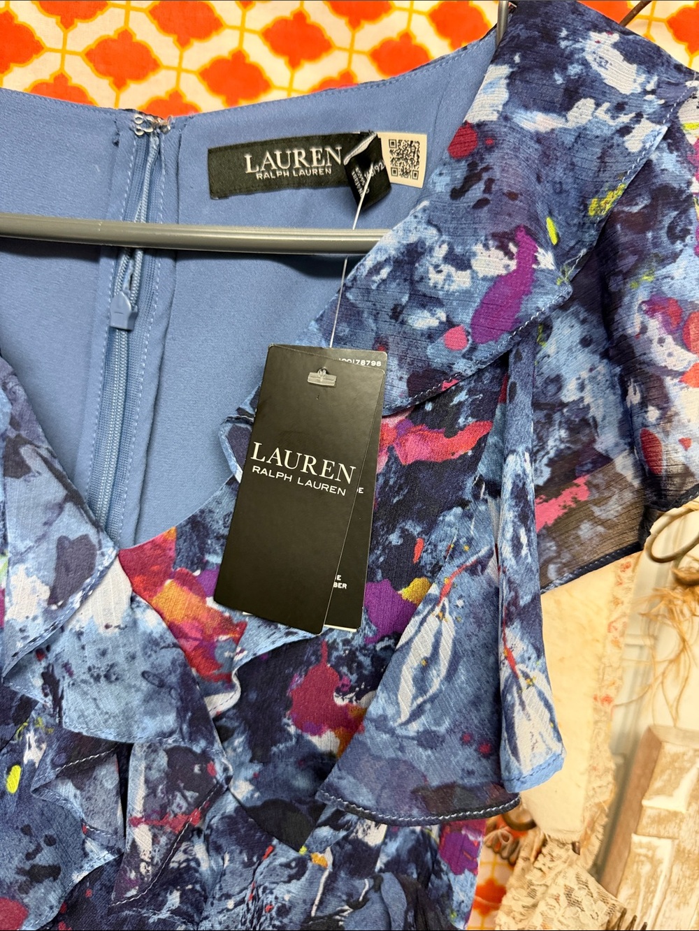 Lauren Ralph Lauren Navy Blue Floral Ruffle Maxi Dress - Picture 2 of 6